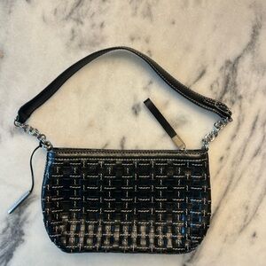 Elliott Lucca Black leather Basketweave Bag with white stitching